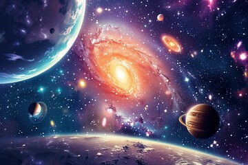 Wall Mural - a cosmic picture with planets and stars
