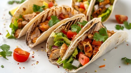 Wall Mural - Delicious grilled chicken tacos isolated on transparent background, Ai generated 