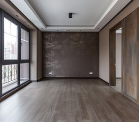 Empty room in grey color with natural window light. Interiors composition for home decor