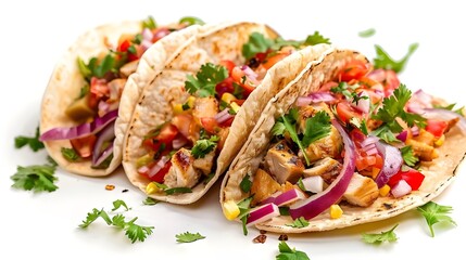 Wall Mural - Delicious grilled chicken tacos isolated on transparent background, Ai generated 