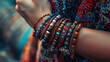 © mariiaplo - Colorful Ethnic Bracelets on Woman's Wrist Close-Up