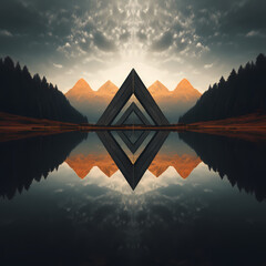 Sticker - A symmetrical reflection in a calm lake.