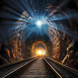 A train traveling through a tunnel of light.