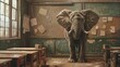 Elephant in a room, hyper realistic painting, interior scene, muted colors, conveys a sense mystery and surrealism