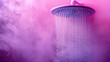 shower head with water drops against pink background