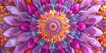 Vibrant Detailed 3D Rendering Of A Purple Pink Yellow Orange Flower In Full Bloom With A Mesmerizing Spiral Pattern Of Petals