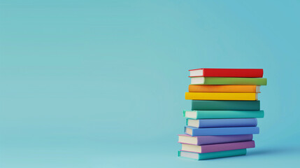 Wall Mural - A stack of books with a blue background. The books are of different colors and sizes. Concept of organization and knowledge