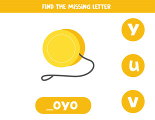Wall Mural - Find missing letter with cartoon yo yo. Spelling worksheet.