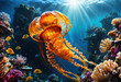 Jellyfish Squirming Through a Reef in the Ocean. Generative AI