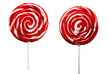 Close up of red and white swirled lollipops on transparent white background, png