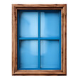 wooden window with blue frames, frontal view, exterior outdoor design, isolated on white transparent background, png