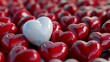 Glossy 3D Hearts in Rich Red with Central White Heart
