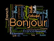 © Rana - Bonjour word cloud template. Greeting concept vector background.