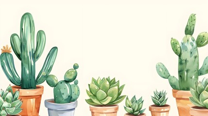 Wall Mural - set of colorful cactus plants in colored pots. Exotic and Tropical Plants - Cacti for design isolated on white background. Hand drawn succulent realistic illustrations for design. Ai generated 