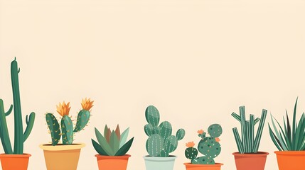 Wall Mural - set of colorful cactus plants in colored pots. Exotic and Tropical Plants - Cacti for design isolated on white background. Hand drawn succulent realistic illustrations for design. Ai generated 