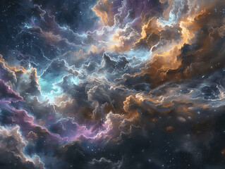 a beautiful, colorful, and starry sky with a large cloud in the middle. the sky is filled with stars
