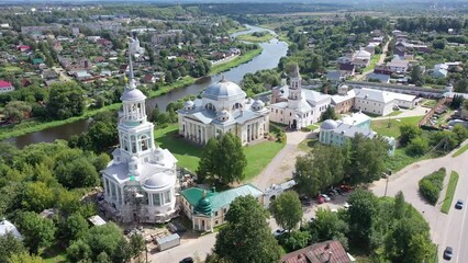Wall Mural - Picturesque city landscape of Torzhok city with Borisoglebsky male monastery, Russia