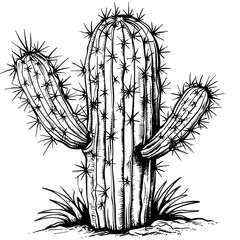 Wall Mural - Hand drawn doodle cactus illustration, cacti with flowers. Hand drawn illustration converted Ai generated 