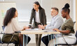 © peopleimages.com - Meeting, manager and woman in group problem solving with strategy and planning ideas in office. Teamwork, collaboration and cooperation of people in workshop with research or discussion of info