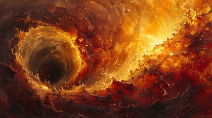 Wall Mural - a painting of a large, glowing orange hole in space