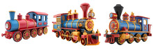 Set Of 3D Toy Train Isolated On A Transparent Background