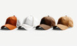 Stylish Men's and Boys' Brown & White Baseball Caps - Casual Style Headwear Collection, Isolated on White