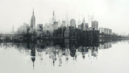  Contemporary style minimalist artwork poster collage illustration NY city of America city grafic b&w style