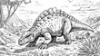 Dinosaurs: A coloring book illustration of an Ankylosaurus defending itself with its armored plates and clubbed tail