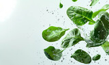 Fototapeta Pokój dzieciecy - Spinach vegetables banner with water drops, generated ai
