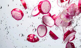 Fototapeta Pokój dzieciecy - Radish vegetables banner with water drops, generated ai