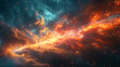 A colorful space scene with orange and blue clouds