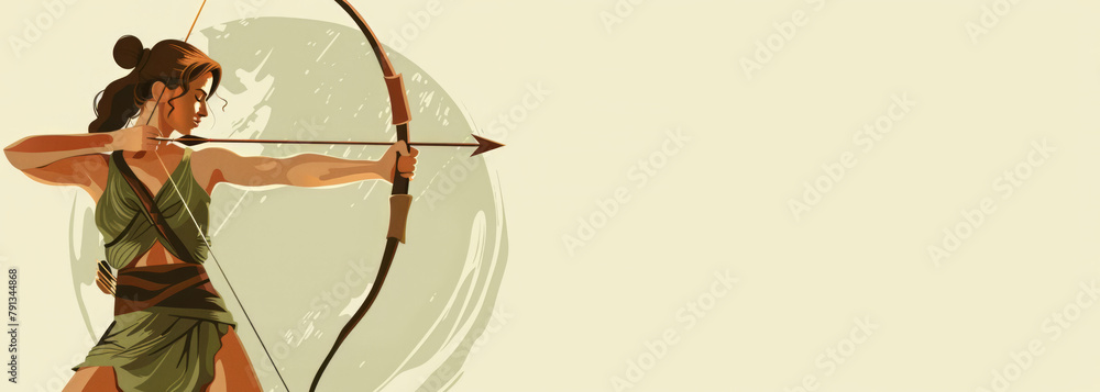 Artemis in Greek religion banner with copy space. the goddess of wild