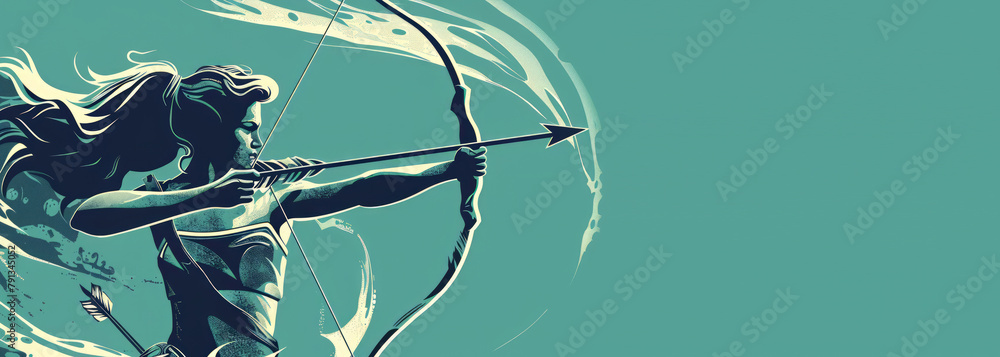 Artemis in Greek religion banner with copy space. the goddess of wild