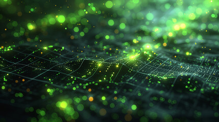abstract digital green background with luminous dots