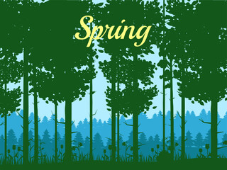 Wall Mural - Spring forest landscape, green foliage