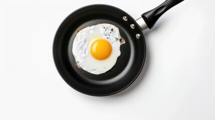 Poster - top view frying pan with fried egg isolated white background