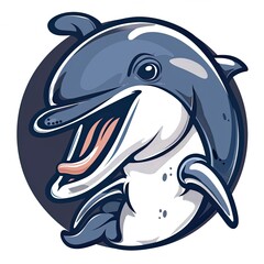 Wall Mural - circular logo of a cartoon Dolphin with his tongue sticking out