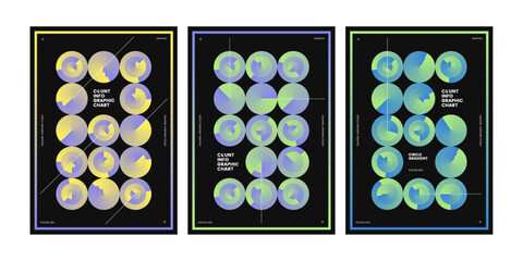 Template poster pie chart graphic design gradient style circle circular infographic flyer round gradation colorful concept creative artwork 3 color set