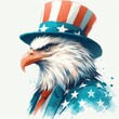 Eagle Patriotic with American Flag. Watercolor 4th July Memorial Day Clip Art. Celebration USA (United State) Independence Day Art Cute Cartoon Character