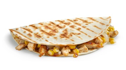 Wall Mural - Quesadilla with cheese and meat filling isolated on white background