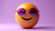 A 3D cute single emoji sticker with a sunglasses face, placed on a solid pastel purple background, capturing its cool and stylish features in high-definition realism.