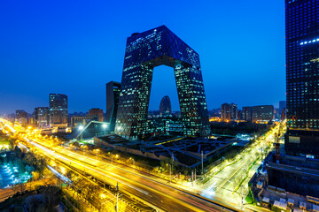 Wall Mural - Beijing central business district CBD skyline with China Central Television CCTV headquarters at night in Beijing, China