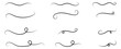 Swoosh and swoops double underline typography tails shapes set. Brush drawn thick curved smears. Hand drawn collection of curly swishes, swashes, squiggles, set. Vector calligraphy doodle swirls.