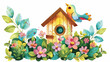 Vector illustration of fantasy birdhouse with flowers
