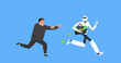 businessman chases a robot thief stealing briefcase  with money vector illustration