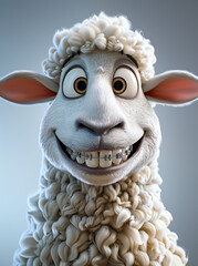 Wall Mural - A cute sheep with braces on its teeth against a white background