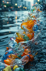 Wall Mural - Colorful glass marbles are thrown into the water