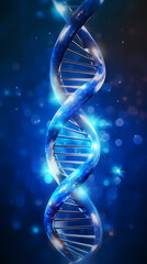 Sticker - 3D rendering of double helix DNA structure on blue background