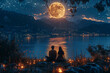 Sweet serenades sung under the moonlight, evoking feelings of nostalgia and romance. Concept of musical expression and romantic gestures. Generative Ai.