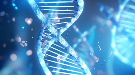 Sticker - 3D rendering of double helix DNA structure on blue background